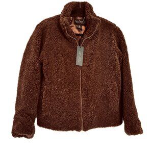 😊Rachel Zoe Teddy Sherpa Fleece Zip Jacket Women's Size M Chocolate Brown NEW